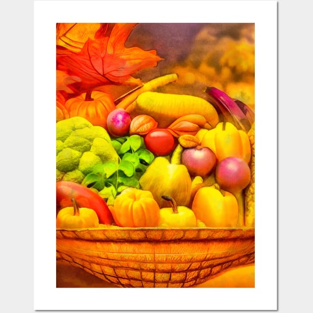 Colorful fruits and vegetables in a basket Wall Art by AnnArtshock